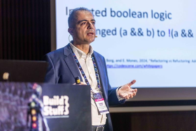 Ioannis Kolaxis speaking at Build Stuff, Vilnius, Lithuania, 14 November 2024